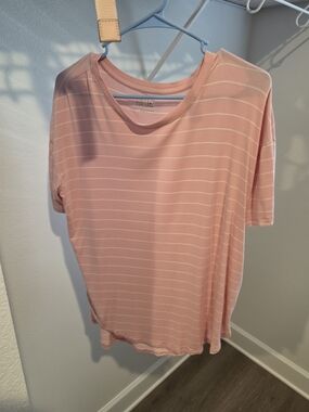 Time and Tru Pink and White Striped Short Sleeve Crewneck Tee